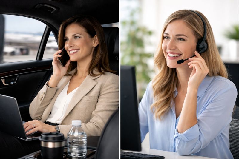 Private airport transfer vehicle near private jet